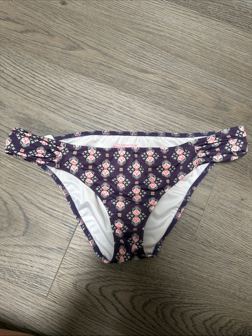 Victoria's Secret Navy Bikini Bottoms with Pink Floral Geo Print